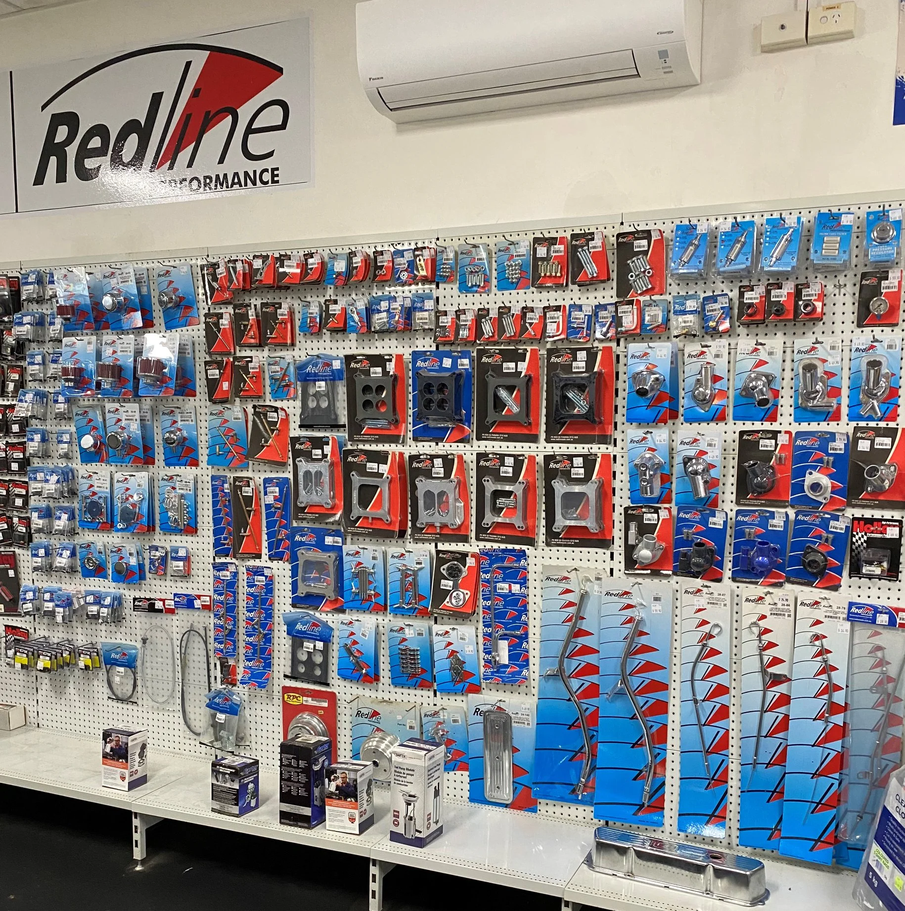 Performance products on retail display in store